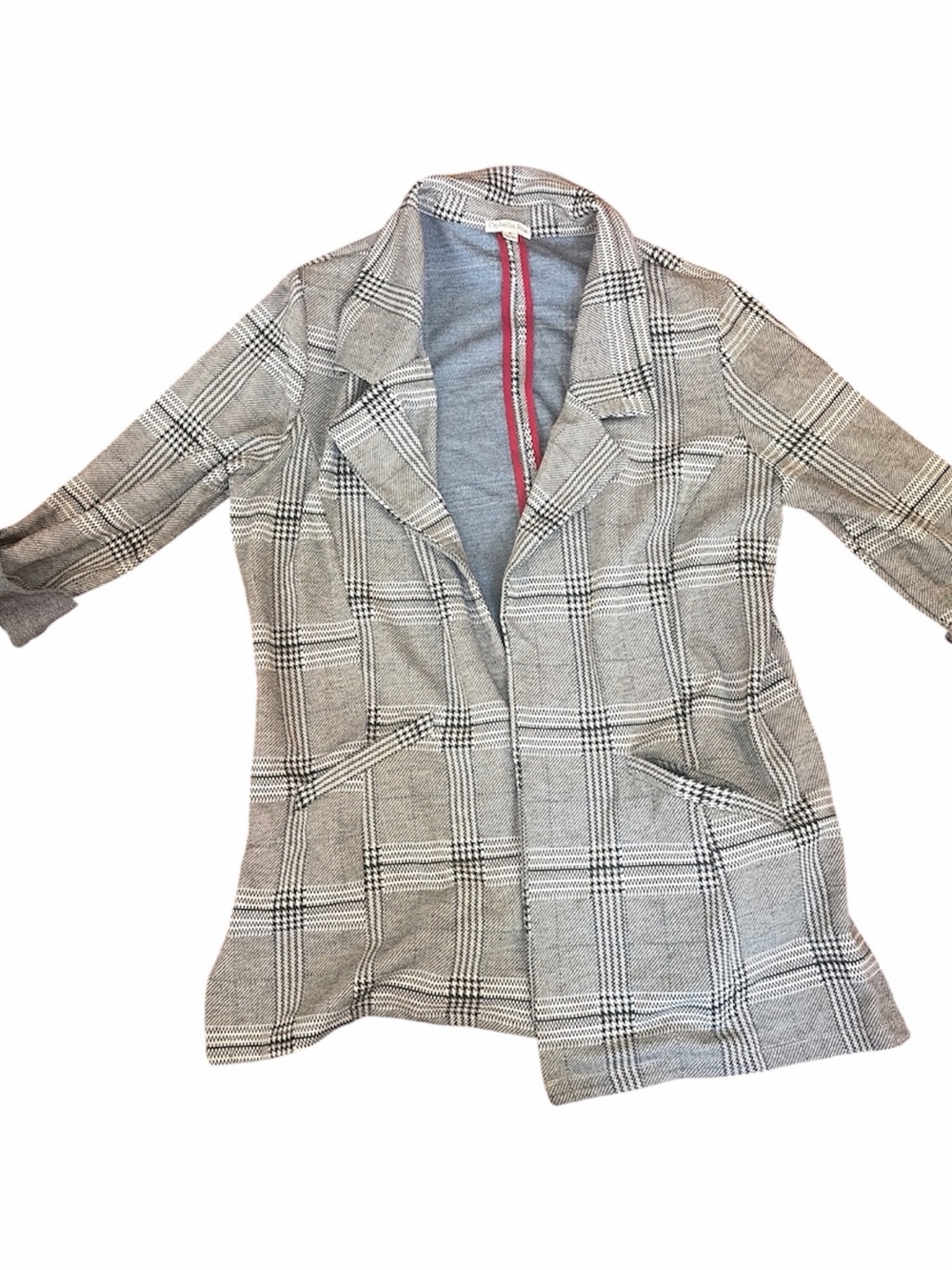 Women's Gray Plaid Longline Blazer Jacket